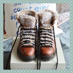Zara Leather Faux Fur Hiking Boots